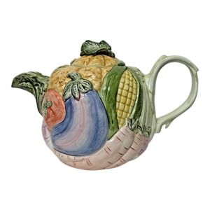 Vtg 80's FITZ & FLOYD Vegetable Garden Teapot w/ Lid 40oz Ceramic Multicolor